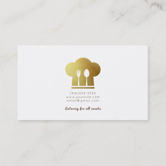 ホワイト&金ゴールドシェフ食べ物ハットの道具ミニマル 名刺 (裏面)