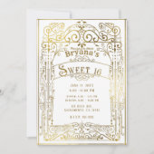 ホワイト&金ゴールドシャインヴィンテージビクトリアンデコスウィート16 招待状 (正面)