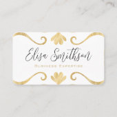ホワイト&金ゴールドシンプルフローラエレガントラグジュアリーフェミニン 名刺 (正面)