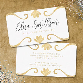 ホワイト&金ゴールドシンプルフローラエレガントラグジュアリーフェミニン 名刺