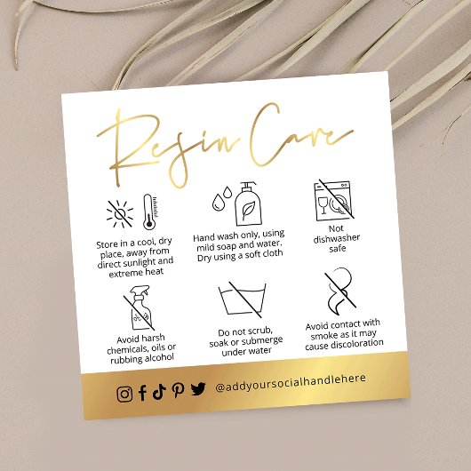 ホワイト&金ゴールドスクリプトロゴ樹脂コースターガイ気にド スクエア名刺