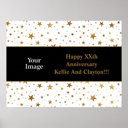 ホワイト/金ゴールドスターとメッセージ/記念写真Po ポスター (正面)