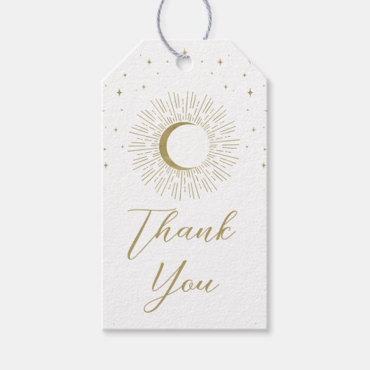 ホワイト&金ゴールドスターズシナ日が差すことムーン結婚ズ ギフトタグ (正面)