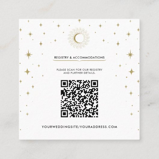 ホワイト&金ゴールドスターズシナ日が差すことムーン結婚ズ スクエア名刺 (裏面)