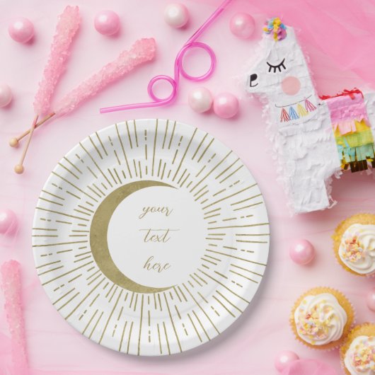 ホワイト&金ゴールドスターズシナ日が差すことムーン結婚ズ ペーパープレート (パーティー)