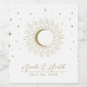 ホワイト&金ゴールドスターズシナ日が差すことムーン結婚ズ ワインラベル (シングルラベル)