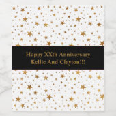 ホワイト/金ゴールドスターズ結婚メッセージの記念日 ワインラベル (シングルラベル)