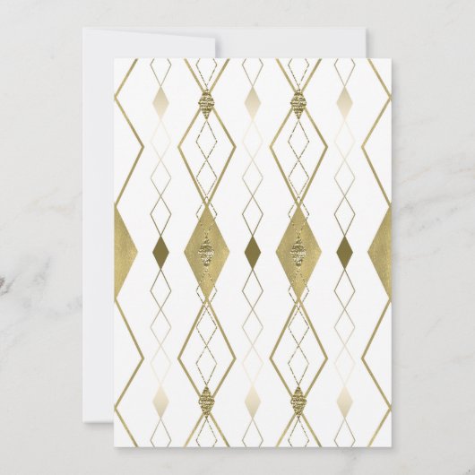 ホワイト&金ゴールドダイヤモンドグラマーモダンクラッシー結婚ズ 招待状 (裏面)