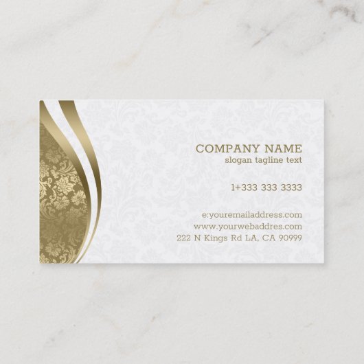 ホワイト&金ゴールドダマスクダイナミックラインモノグラム 名刺 (裏面)