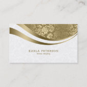 ホワイト&金ゴールドダマスクダイナミックラインモノグラム 名刺 (正面)