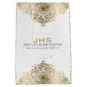 ホワイト&金ゴールドダマスク&ヴィンテージオーナメント ミディアムペーパーバッグ (裏面)