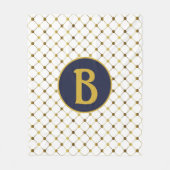 ホワイト&金ゴールドドットグリッドモノグラムB フリースブランケット (正面)