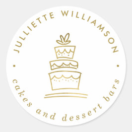 ホワイト&金ゴールドハンドドロー結婚ズケーキ ラウンドシール