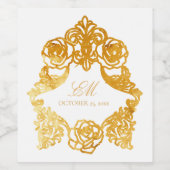 ホワイト&金ゴールドバロックロマンティッククレストモノグラム ワインラベル (シングルラベル)