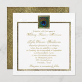 ホワイト&金ゴールドピーコックフェザー結婚式招待状 招待状 (正面/裏面)