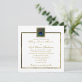 ホワイト&金ゴールドピーコックフェザー結婚式招待状 招待状 (スタンド正面)