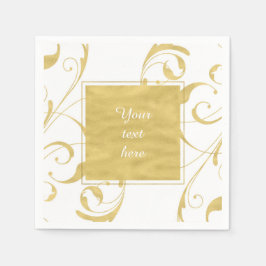 ホワイト&金ゴールドフェイクフローラスワールエレガントな結婚式 スタンダードカクテルナプキン