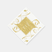 ホワイト&金ゴールドフェイクフローラスワールエレガントな結婚式 スタンダードカクテルナプキン (角)