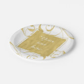 ホワイト&金ゴールドフェイクフローラスワールエレガントな結婚式 ペーパープレート (アングル)