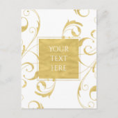 ホワイト&金ゴールドフェイクフローラスワールエレガントな結婚式 ポストカード (正面)