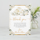 ホワイト&金ゴールドフローラカボチャ秋の結婚式 サンキューカード (スタンド正面)