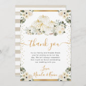 ホワイト&金ゴールドフローラカボチャ秋の結婚式 サンキューカード (正面/裏面)
