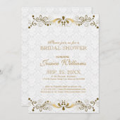 ホワイト&金ゴールドフローラレースブライダルシャワー招待状 招待状 (正面/裏面)