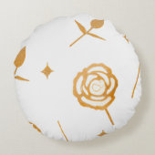 ホワイト&金ゴールドプレートバラフローラルパターン ラウンドクッション (裏面)