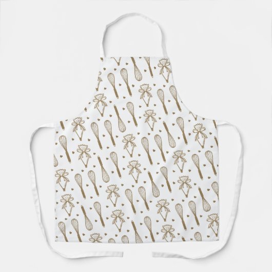 ホワイト&金ゴールドベーキングウイスキー&パイピングバッグパターン エプロン (正面)