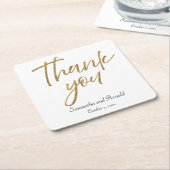 ホワイト&金ゴールドミニマリストありがとうご結婚ざう スクエアペーパーコースター (アングル)