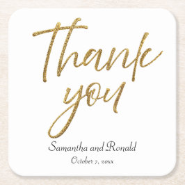 ホワイト&金ゴールドミニマリストありがとうご結婚ざう スクエアペーパーコースター