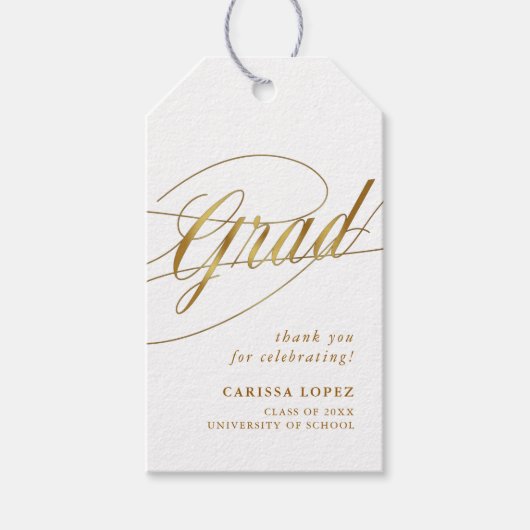ホワイト&金ゴールドミニマリストGrad書道写真 ギフトタグ (正面)
