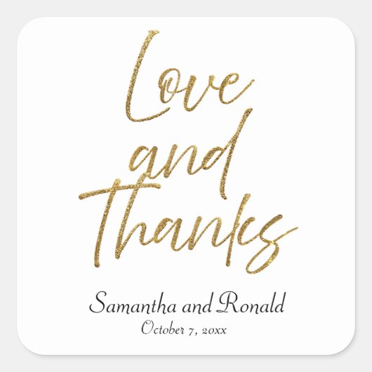 ホワイト&金ゴールドミニマル感謝していラブ&結婚ズ スクエアシール (正面)