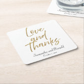 ホワイト&金ゴールドミニマル感謝していラブ&結婚ズ スクエアペーパーコースター (アングル)