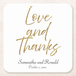 ホワイト&金ゴールドミニマル感謝していラブ&結婚ズ スクエアペーパーコースター