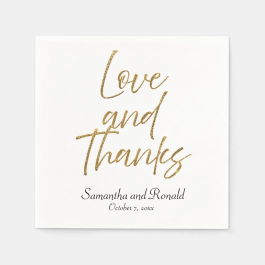 ホワイト&金ゴールドミニマル感謝していラブ&結婚ズ スタンダードカクテルナプキン (正面)
