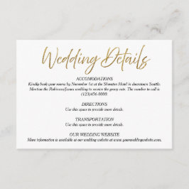 ホワイト&金ゴールドミニマ結婚リストの詳細カード エンクロージャーカード