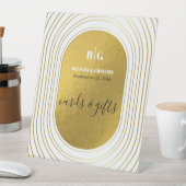 ホワイト&金ゴールドモダンアーチウェディングカード&ギフト 台座サイン (インサイチュ)