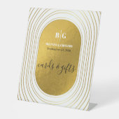 ホワイト&金ゴールドモダンアーチウェディングカード&ギフト 台座サイン (正面)