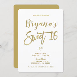 ホワイト&金ゴールドモダンシミニマルックスウィート16 招待状