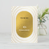 ホワイト&金ゴールドモダンミニマリスト結婚アーチズ サンキューカード (スタンド正面)