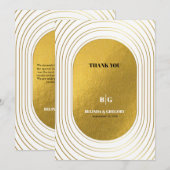 ホワイト&金ゴールドモダンミニマリスト結婚アーチズ サンキューカード (正面/裏面)