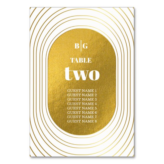 ホワイト&金ゴールドモダンミニマリスト結婚アーチズ テーブルナンバー (正面)