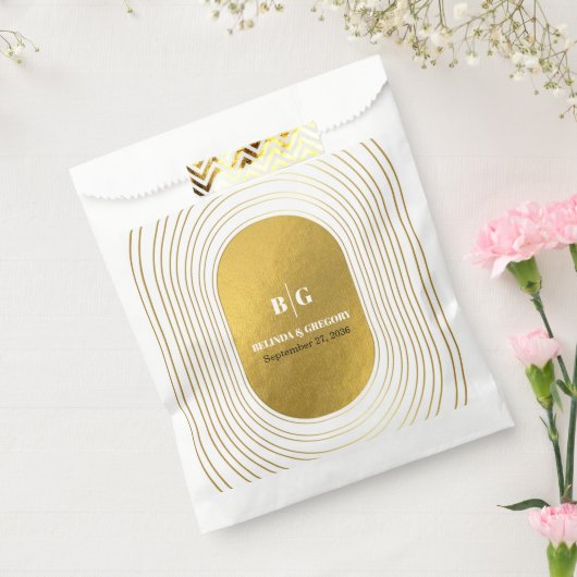 ホワイト&金ゴールドモダンミニマリスト結婚アーチズ フェイバーバッグ (封をした状態)