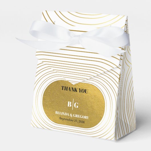 ホワイト&金ゴールドモダンミニマリスト結婚アーチズ フェイバーボックス (正面サイド)