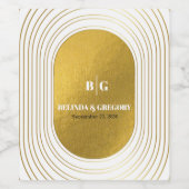 ホワイト&金ゴールドモダンミニマリスト結婚アーチズ ワインラベル (シングルラベル)