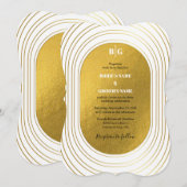 ホワイト&金ゴールドモダンミニマリスト結婚アーチズ 招待状 (正面/裏面)