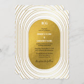 ホワイト&金ゴールドモダンミニマリスト結婚アーチズ 招待状 (正面/裏面)