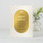 ホワイト&金ゴールドモダンミニマリスト結婚アーチズ 招待状 (スタンド正面)