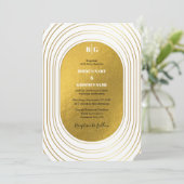 ホワイト&金ゴールドモダンミニマリスト結婚アーチズ 招待状 (スタンド正面)